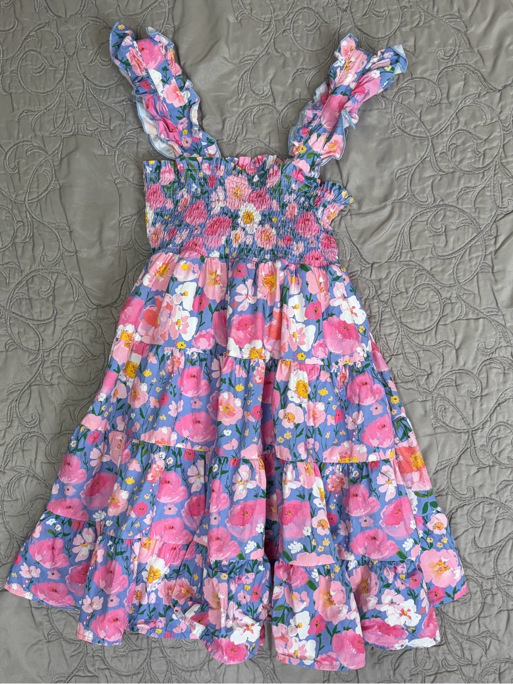 Love And Grow Girl’s Dress 10Y Purple Pink Floral Tiered Special Occasion Cotton